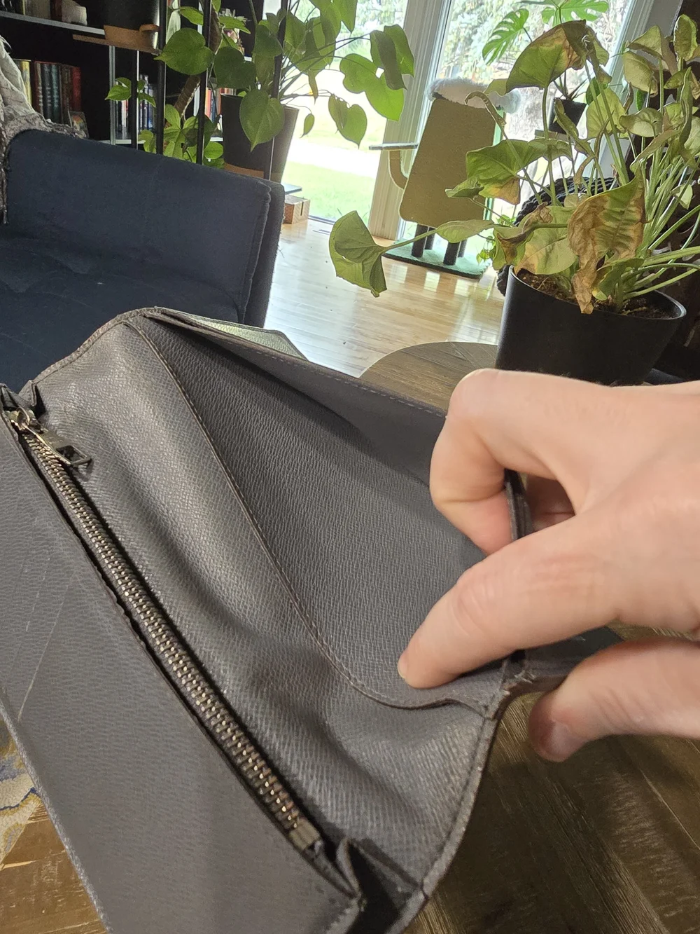 Authentic Louis Vuitton Taiga Brazza Long Wallet Gray Bifold